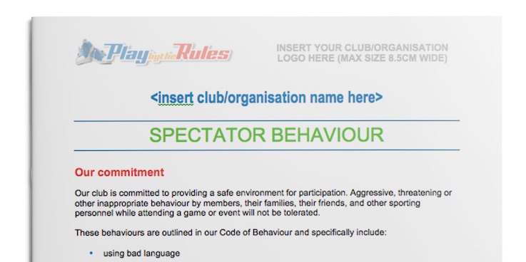 Spectator Behaviour Policy template