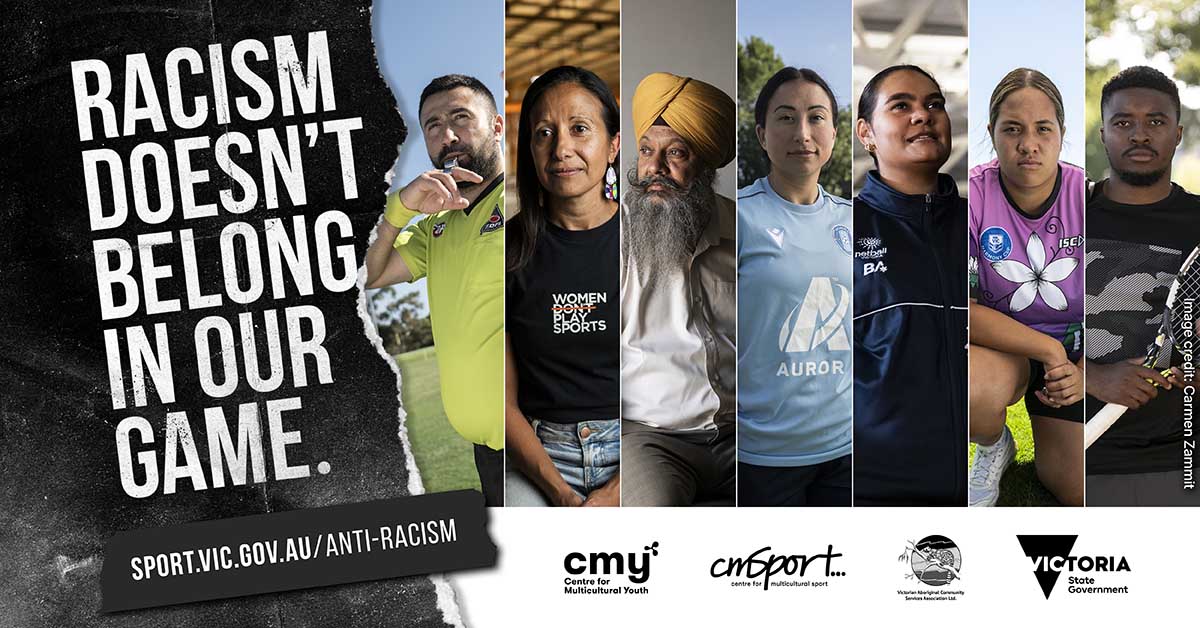 Campaign poster for Racism Doesn't Belong in Our Game campaign showing 8 campaign ambassadors.