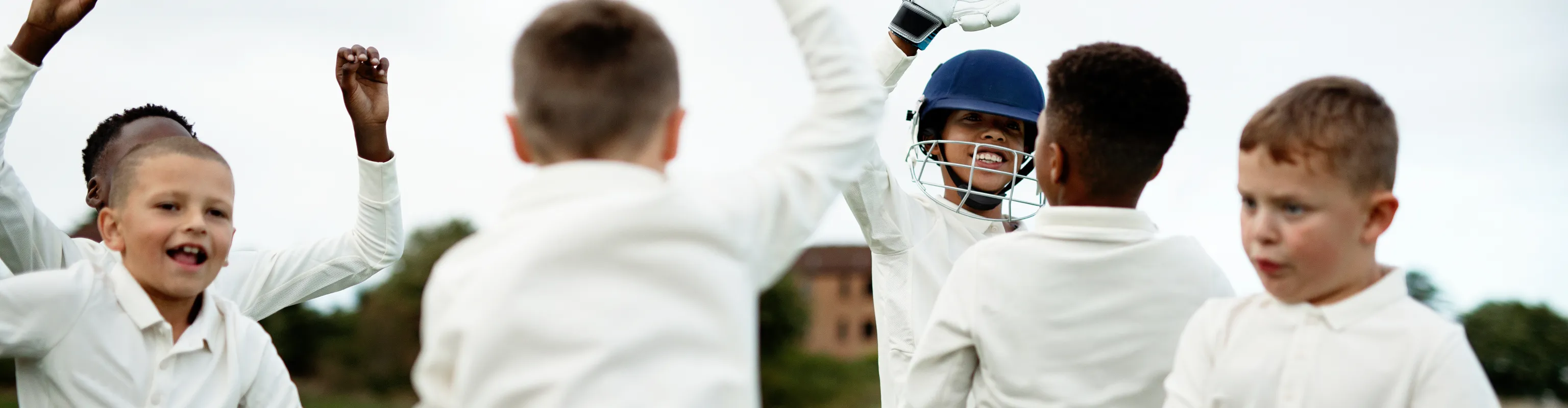 Young boys celebrate a wicket in cricket