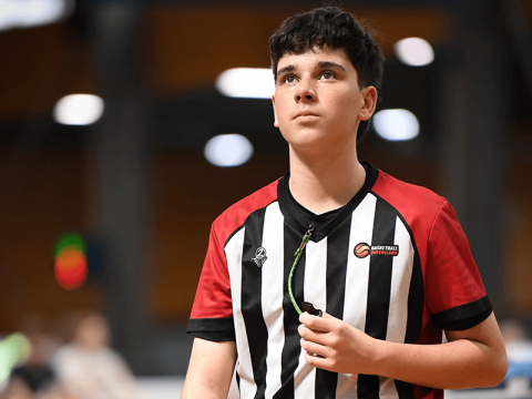 Referee in basketball court