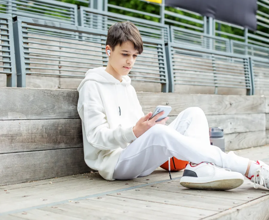 Young boy on a phone